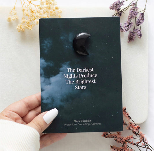 Darkest Nights Black Obsidian Crystal Moon On Card