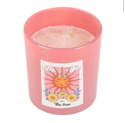 The Sun Rose Quartz Crystal Chip Candle