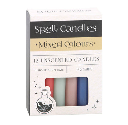 Pack of 12 Mixed Colour Spell Candles